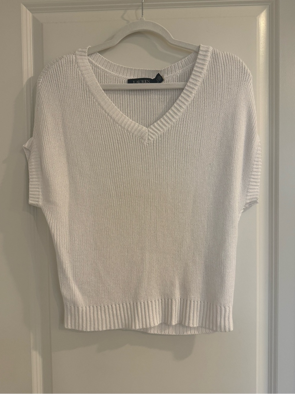 Ralph Lauren White V-Neck Short Sleeve Knit Top-NWT